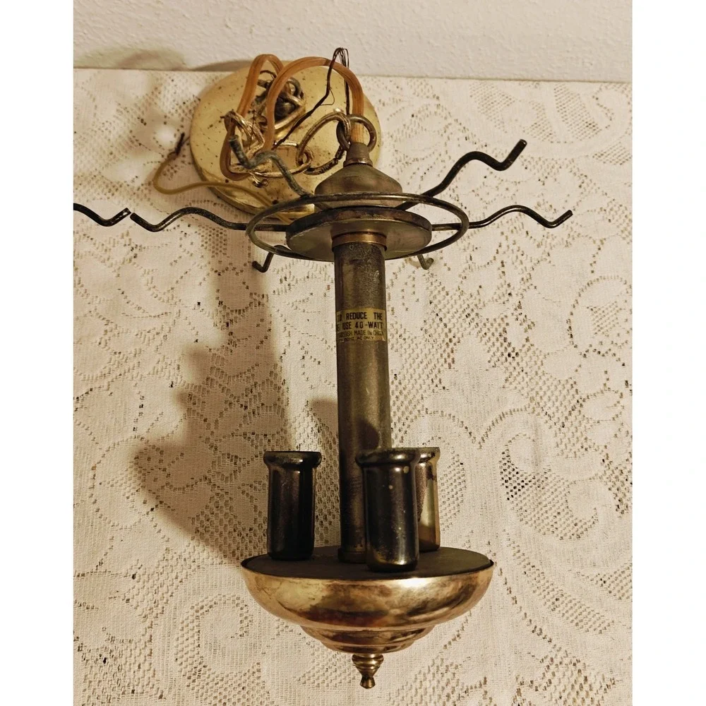 Pair Of Two Vintage Brass Pendant Lights Chandelier Look